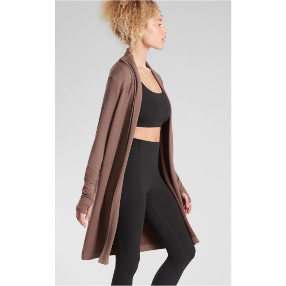 ATHLETA Canopy Nirvana Mineral Brown Coaster Long Wrap Cardigan Size Small
